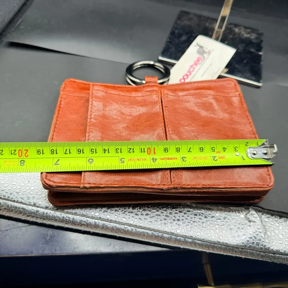 Pouchee Leather Purse Organizer Insert Cognac Brown Ring Handle Wallet